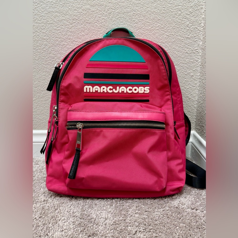 Marc Jacobs Pink and Teal Logo Backpack